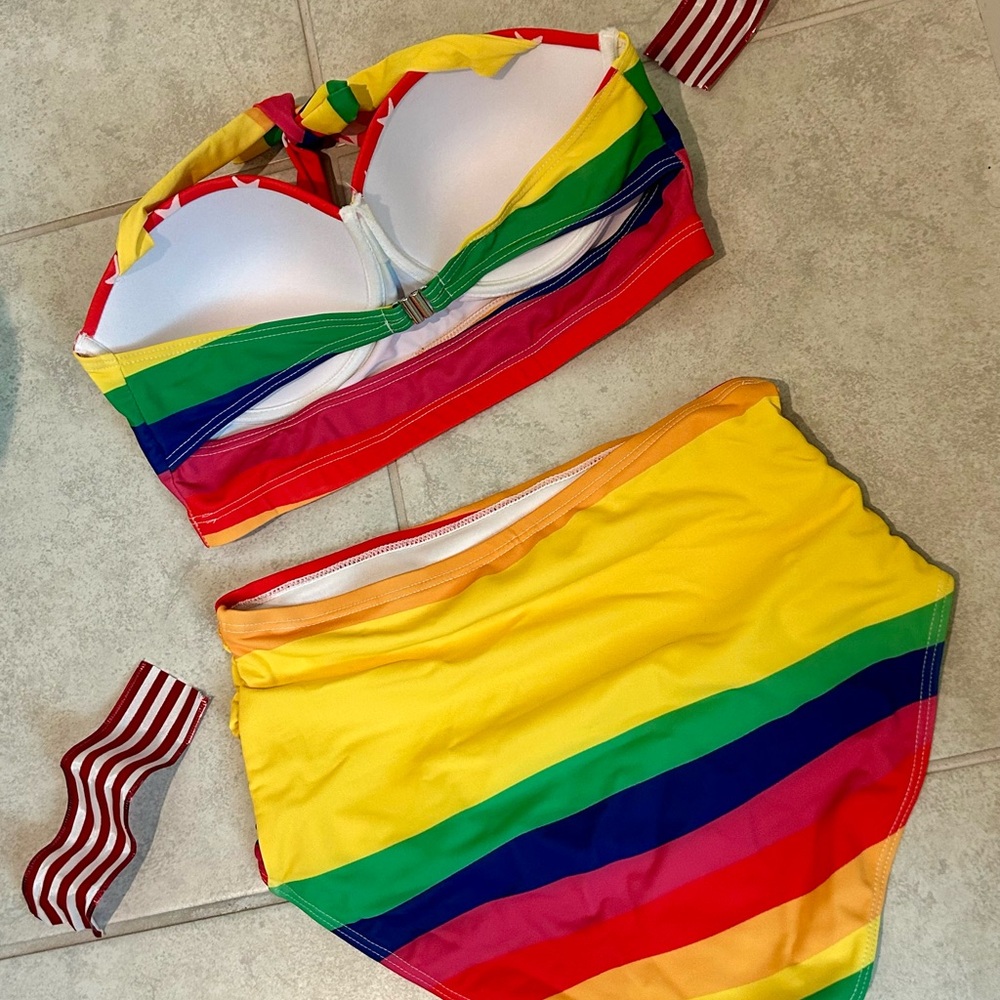 Nwot - Rainbow Striped Bikini Set - image 2